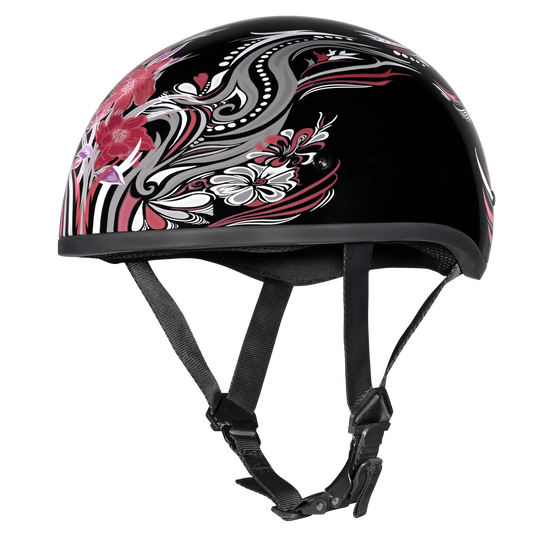 DOT Approved Daytona Motorcycle Half Face Helmet - Skull Cap Graphics for Men & Women, Scooters, ATVs, UTVs & Choppers - W/ Boss Bitch