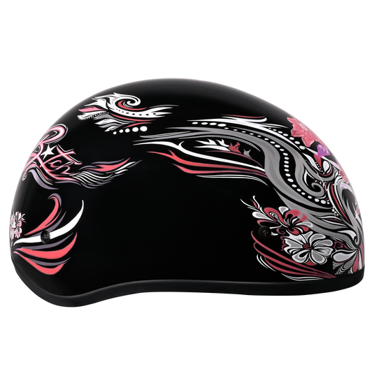 DOT Approved Daytona Motorcycle Half Face Helmet - Skull Cap Graphics for Men & Women, Scooters, ATVs, UTVs & Choppers - W/ Boss Bitch
