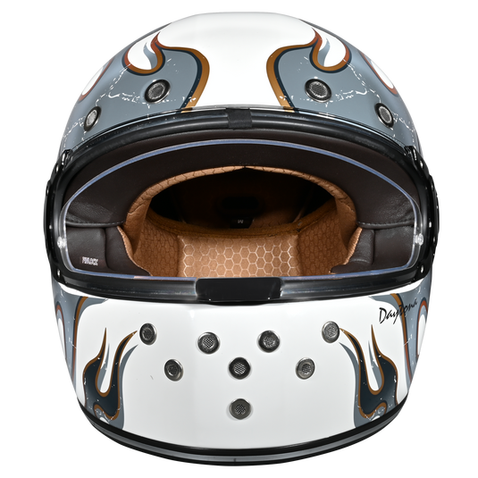 DOT Daytona Retro Full Face Motorcycle Helmet: Vintage Style for Men, Women, & Youth - W/ Flames