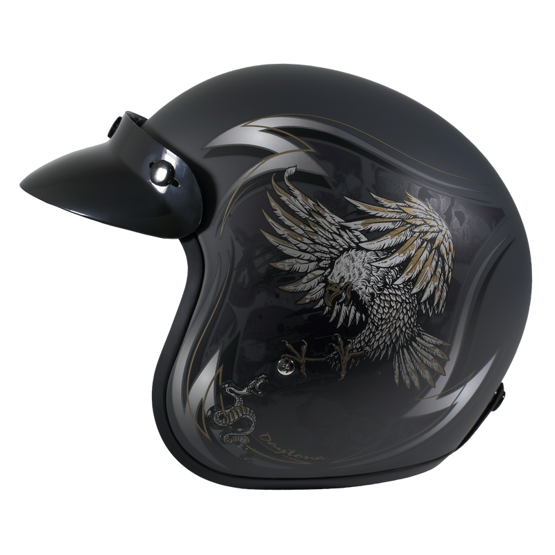 Load image into Gallery viewer, DOT Approved Daytona Cruiser Open Face Motorcycle Helmet - Men, Women &amp; Youth - With Visor &amp; Graphics - W/ Wild Soul
