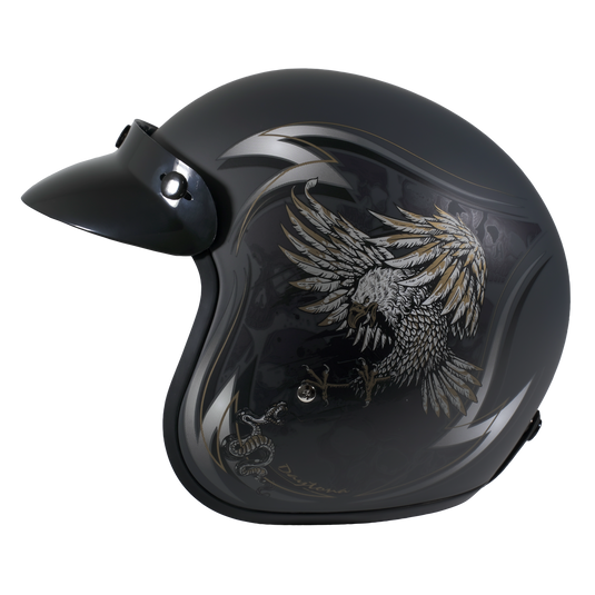 DOT Approved Daytona Cruiser Open Face Motorcycle Helmet - Men, Women & Youth - With Visor & Graphics - W/ Wild Soul