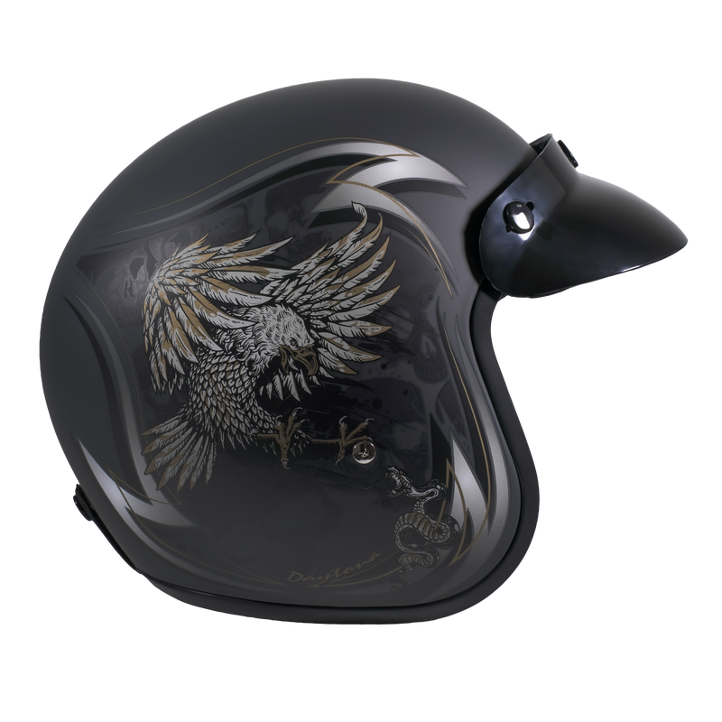 Load image into Gallery viewer, DOT Approved Daytona Cruiser Open Face Motorcycle Helmet - Men, Women &amp; Youth - With Visor &amp; Graphics - W/ Wild Soul
