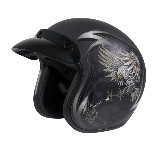 DOT Approved Daytona Cruiser Open Face Motorcycle Helmet - Men, Women & Youth - With Visor & Graphics - W/ Wild Soul