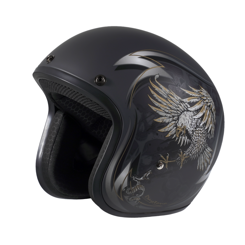 Load image into Gallery viewer, DOT Approved Daytona Cruiser Open Face Motorcycle Helmet - Men, Women &amp; Youth - With Visor &amp; Graphics - W/ Wild Soul
