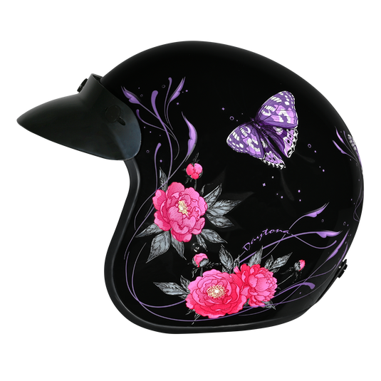 butterfly helmet motorcycle DOT Approved Daytona Cruiser Open Face Motorcycle Helmet - Men, Women & Youth - With Visor & Graphics