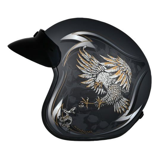 DOT Approved Daytona Cruiser Open Face Motorcycle Helmet - Men, Women & Youth - With Visor & Graphics - W/ Wild Soul