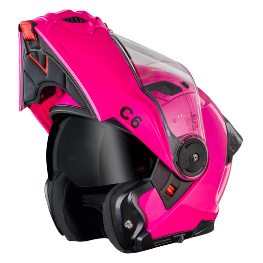 2x round oval modular motorcycle helmet D.O.T. & ECE Daytona C6- Hi-Gloss Pink 2XL