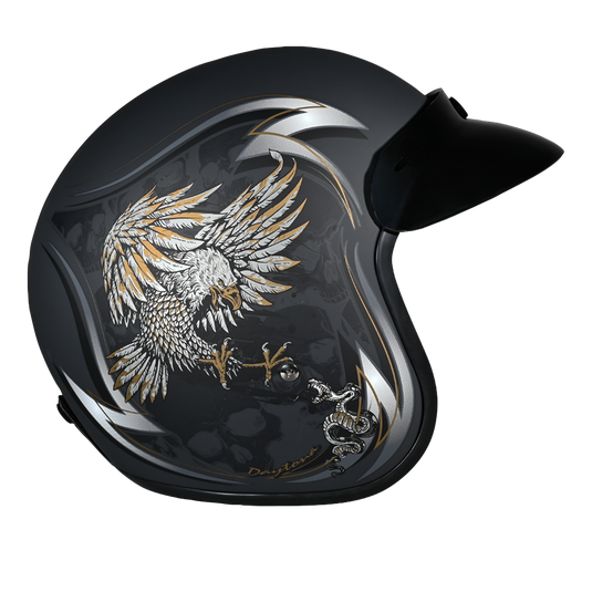 DOT Approved Daytona Cruiser Open Face Motorcycle Helmet - Men, Women & Youth - With Visor & Graphics - W/ Wild Soul