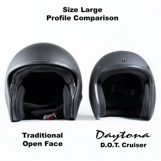 DOT Approved Daytona Cruiser Open Face Motorcycle Helmet - Men, Women & Youth - With Visor & Graphics DOT Approved Daytona Cruiser Open Face Motorcycle Helmet - Men, Women & Youth - With Visor & Graphics