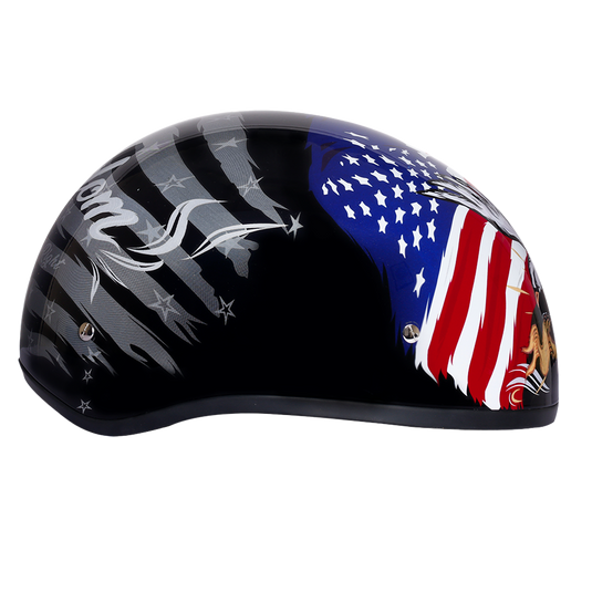 DOT Approved Daytona Motorcycle Half Face Helmet - Skull Cap Graphics for Men, Scooters, ATVs, UTVs & Choppers - W/ Freedom 2.0