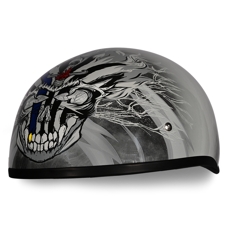 Load image into Gallery viewer, DOT Approved Daytona Motorcycle Half Face Helmet - Skull Cap Graphics for Men &amp; Women, Scooters, ATVs, UTVs &amp; Choppers - W/ Thunder
