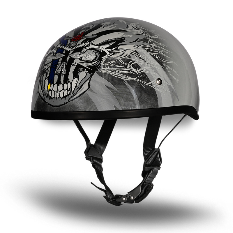 Load image into Gallery viewer, DOT Approved Daytona Motorcycle Half Face Helmet - Skull Cap Graphics for Men &amp; Women, Scooters, ATVs, UTVs &amp; Choppers - W/ Thunder
