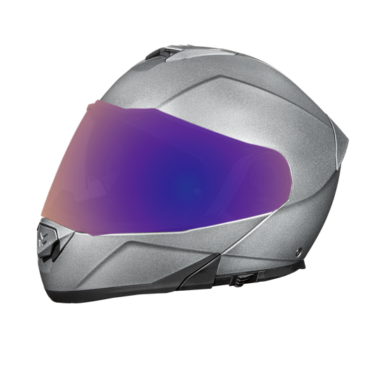 Daytona Glide Modular Motorcycle Helmet - DOT Approved, Bluetooth Ready, Dual Visor, Men/Women/Youth- Silver Metallic