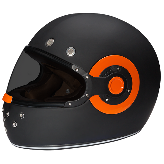 DOT Daytona Retro Full Face Motorcycle Helmet: Vintage Style for Men, Women, & Youth - Dull Black W/ Orange Accents