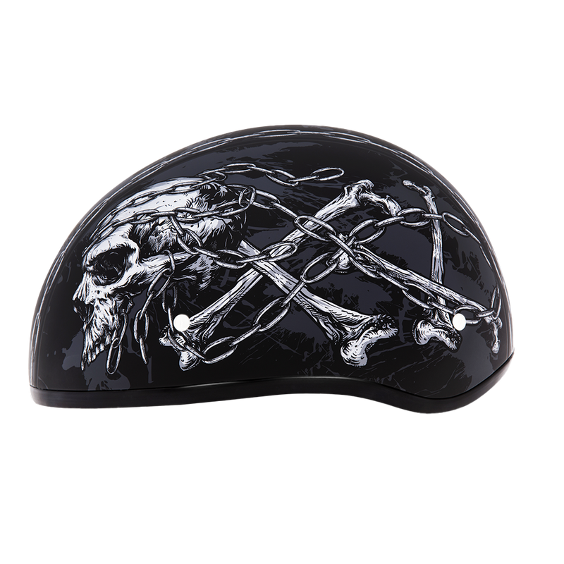 Load image into Gallery viewer, DOT Approved Daytona Motorcycle Half Face Helmet - Skull Cap Graphics for Men &amp; Women, Scooters, ATVs, UTVs &amp; Choppers - W/ Skull Chains
